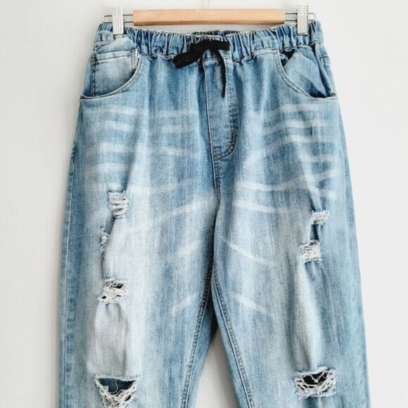 ZOO YORK / Jogger Hi-Rise Broken-In Jean Faded Distressed Blue Sz M Flawed - Picture 4 of 15